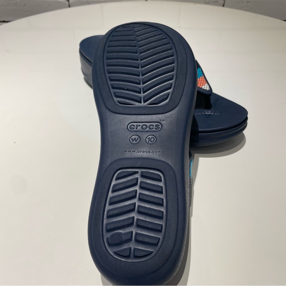CROCS Monterey Women’s Beaded Stripe Wedge  Blue Sandals - Picture 13 of 15